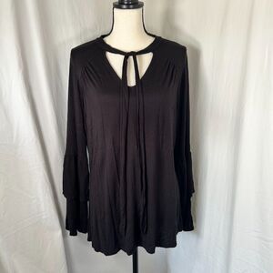 Whimsy Goth Witchy August Silk Soft Flowy Black Women’s Tie Neck Boho Blouse M